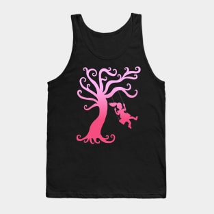 Pink Girly Tree Swing Silhouette Tank Top